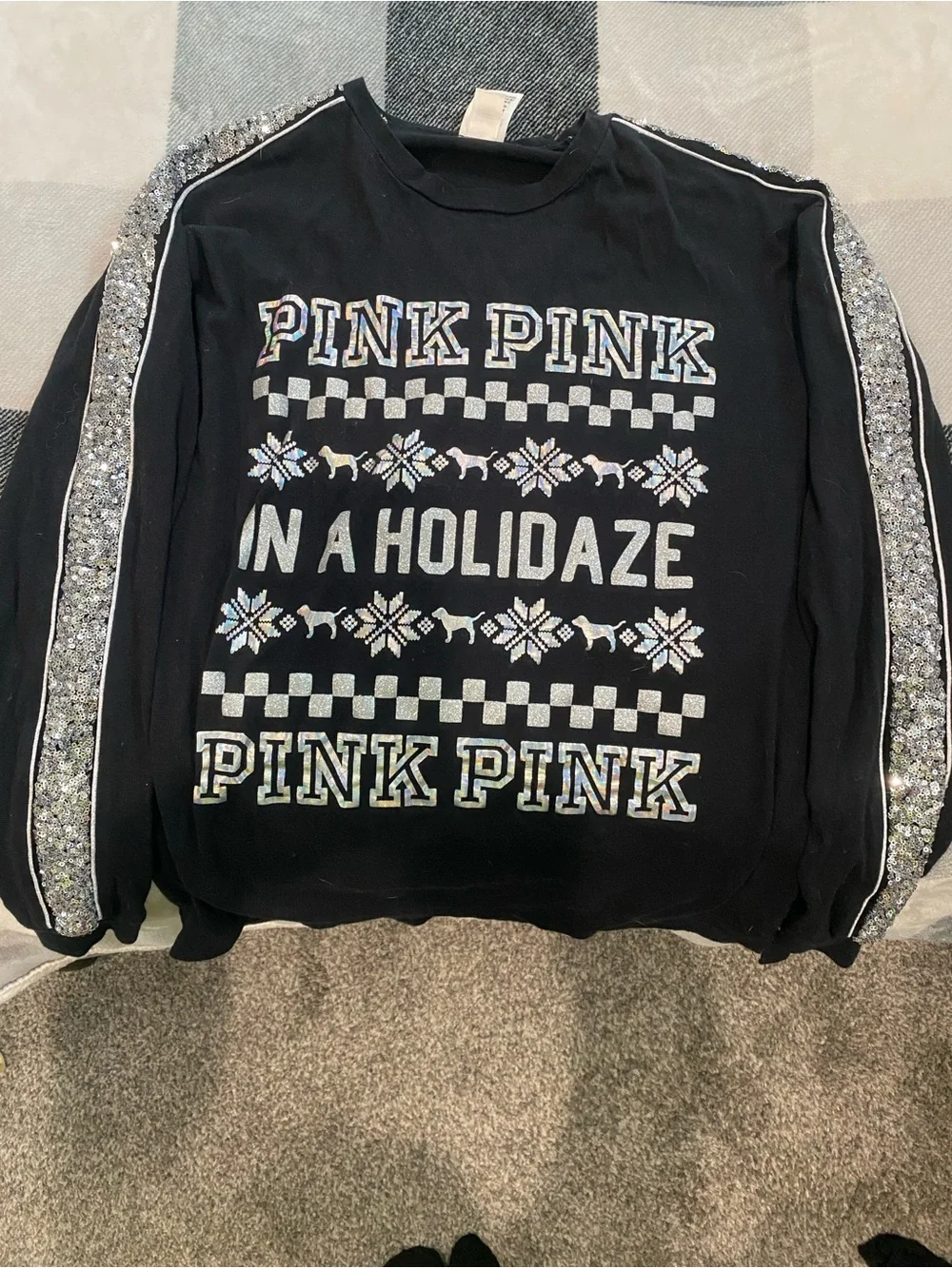 PINK Victoria's Secret Black Holiday Sequin Sweatshirt